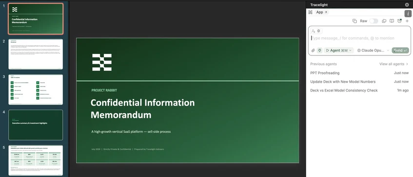 A Confidential Information Memorandum deck built by Tracelight