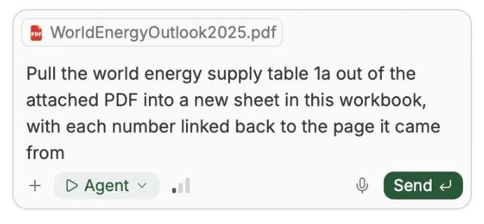 Asking the agent to pull a table out of an attached PDF