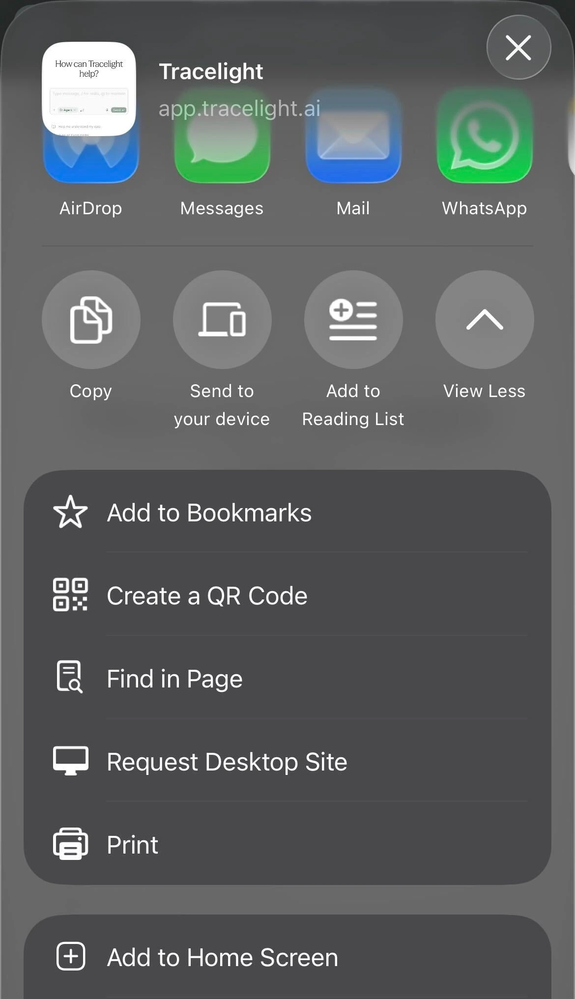 iOS Share sheet with Add to Home Screen
