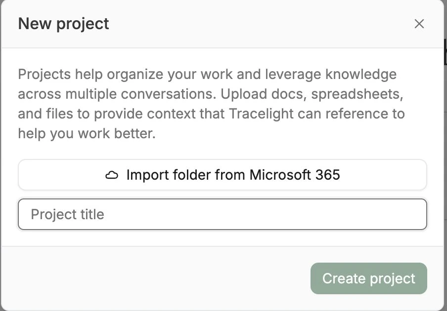 New project dialog with Import folder from Microsoft 365