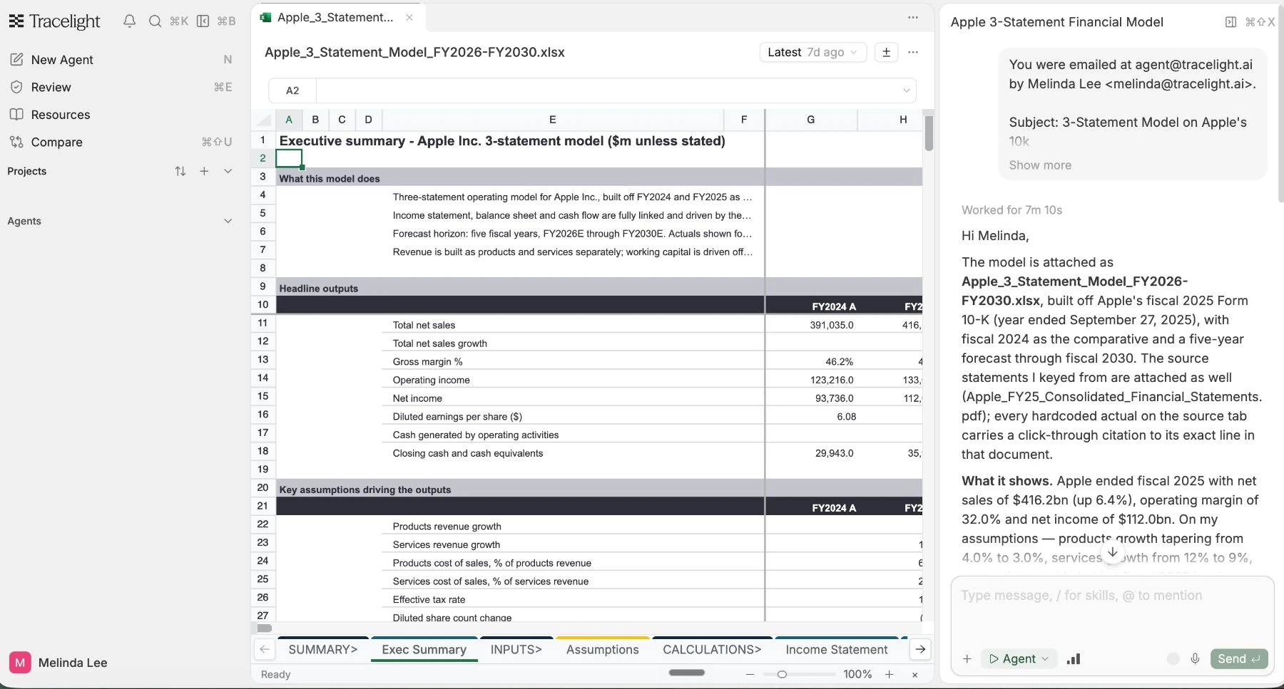 The emailed request as an agent in the Platform, with the finished model open