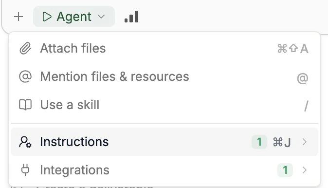 The “+” menu showing active instructions